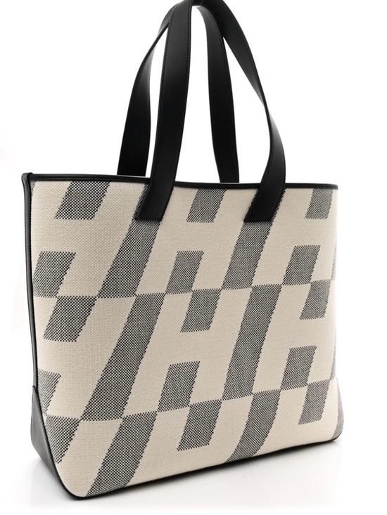 Hermes Handbags - Hermes Canvas Cabas H En Biais 40 Black Ecru